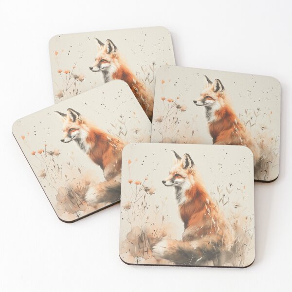 Artikelvorschau, Aquarell-Rotfuchs auf einer Wildblumenwiese entworfen und verkauft von solynneart.