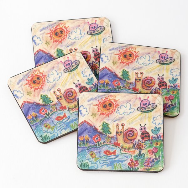 Item preview, Childlike Crayon Garden Drawing with Snail and UFO designed and sold by Modaozushi216.
