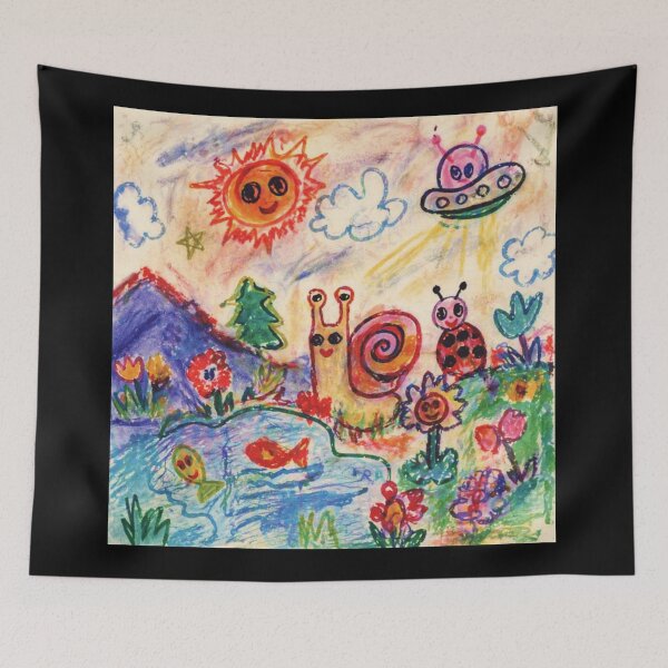 Item preview, Childlike Crayon Garden Drawing with Snail and UFO designed and sold by Modaozushi216.