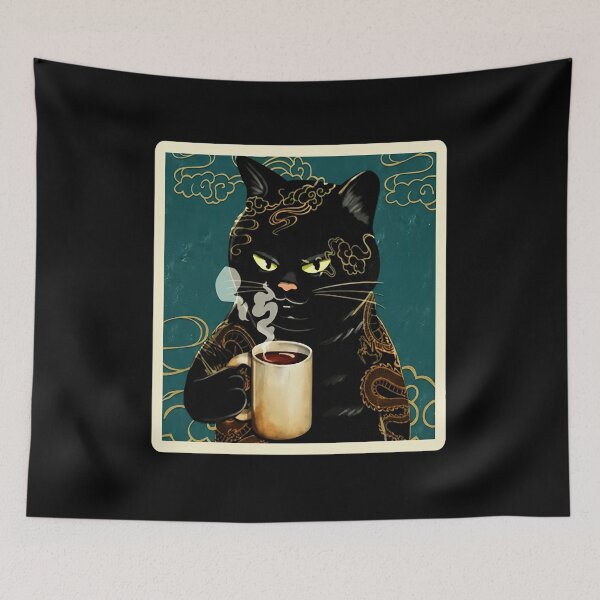 Item preview, Black Cat Tea Mood Art Print designed and sold by JordynLadukeg65.