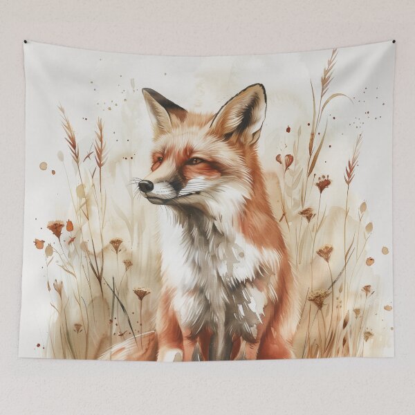 Item preview, Watercolor Red Fox In Golden Meadow Grass designed and sold by solynneart.