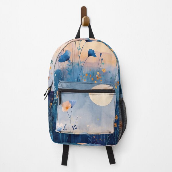 Item preview, Moonlit Blue Watercolor Wildflower Meadow With Peach Flowers designed and sold by solynneart.