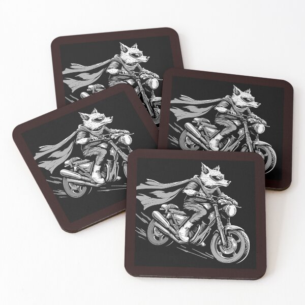 Item preview, Black and White Biker Fox Superhero | Monochrome Motorcycle Animal Art designed and sold by inkoutninja.