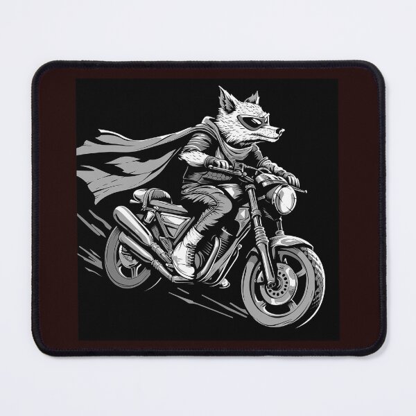 Item preview, Black and White Biker Fox Superhero | Monochrome Motorcycle Animal Art designed and sold by inkoutninja.