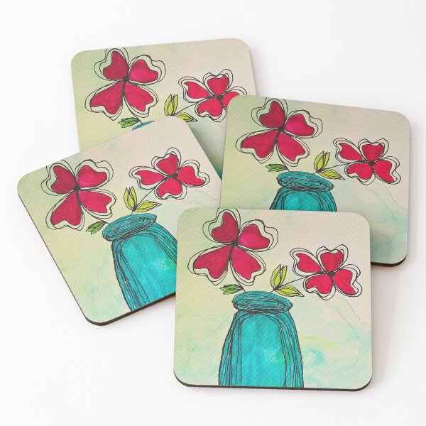 Item preview, Red flower in a blue vase designed and sold by Bold Colour Art.