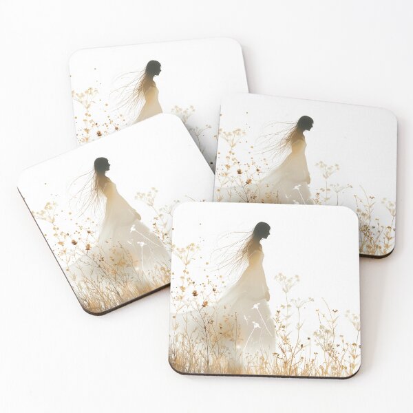 Item preview, Minimalist Watercolor Woman Silhouette In Golden Wildflowers designed and sold by solynneart.