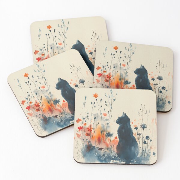 Item preview, Black Watercolor Cat Silhouette In Wildflower Meadow designed and sold by solynneart.
