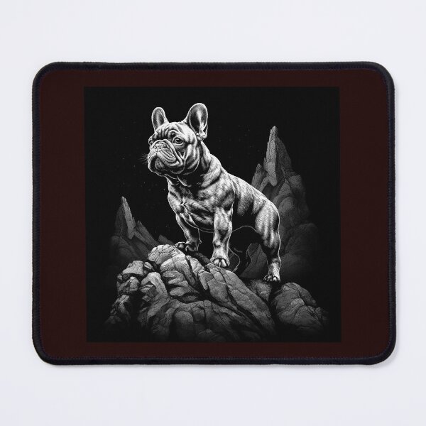 Item preview, Black and White French Bulldog on Rocks | Monochrome Dog Portrait Art designed and sold by inkoutninja.