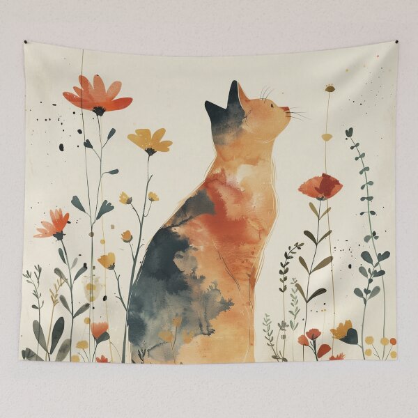 Item preview, Calico Watercolor Cat In Wildflower Garden designed and sold by solynneart.