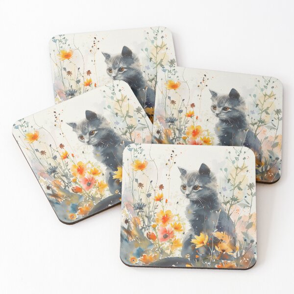 Item preview, Gray Watercolor Cat In Colorful Wildflower Garden designed and sold by solynneart.