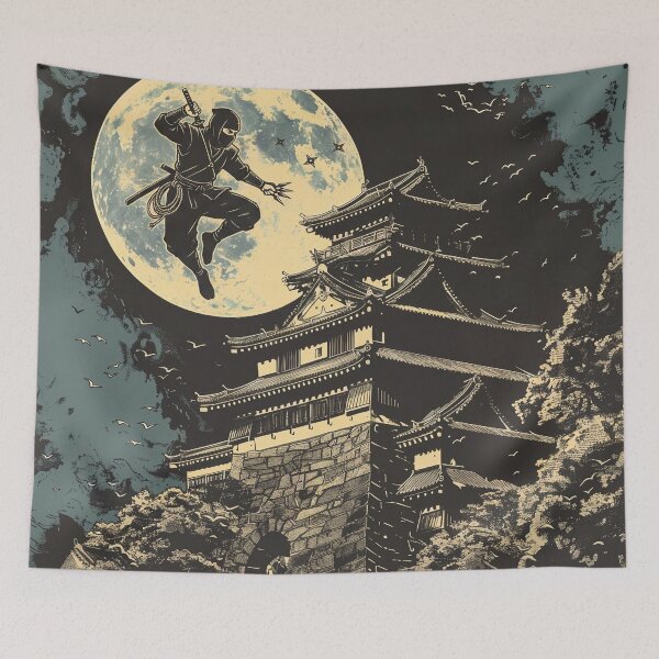 Item preview, A Japanese ninja sneaking into a castle at night designed and sold by whiteblackcat.