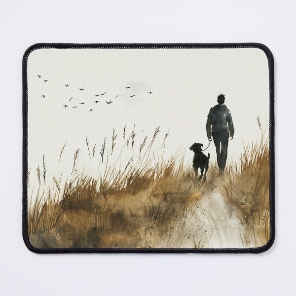 Item preview, Watercolor Man Walking Dog Through Golden Field designed and sold by solynneart.