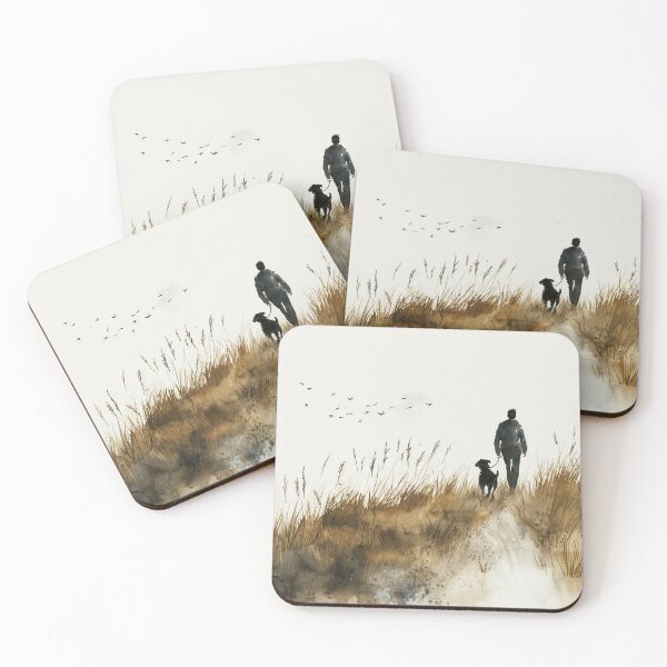 Item preview, Watercolor Man Walking Dog Through Golden Field designed and sold by solynneart.