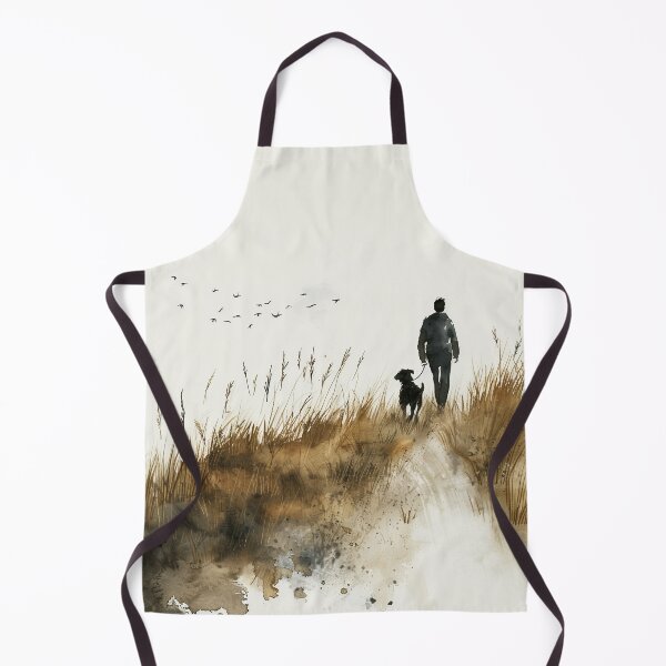 Item preview, Watercolor Man Walking Dog Through Golden Field designed and sold by solynneart.