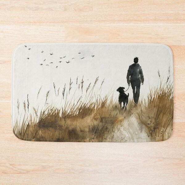 Item preview, Watercolor Man Walking Dog Through Golden Field designed and sold by solynneart.