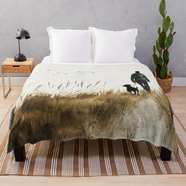 Item preview, Watercolor Man Walking Dog Through Golden Field designed and sold by solynneart.