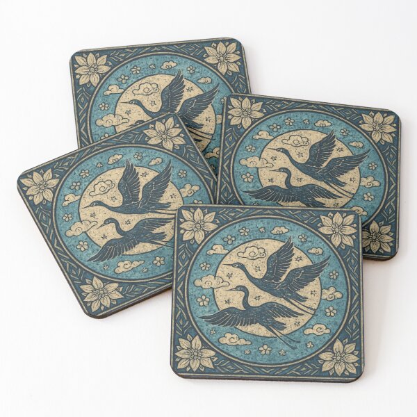 Item preview, Traditional Crane Batik Pattern – Blue Floral Art designed and sold by PixelPicsStudio.