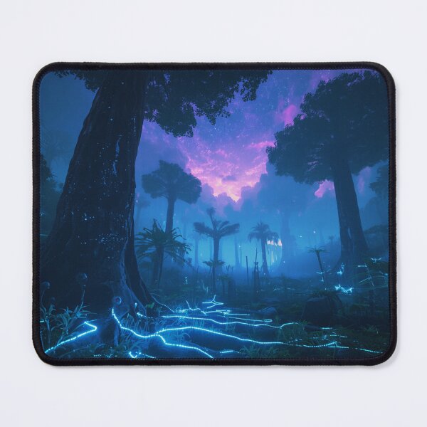 Item preview, Bioluminescent Alien Forest with Glowing Trees and Nebula Sky designed and sold by Luminous Wilds.
