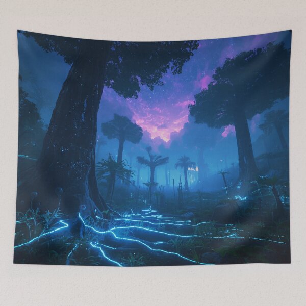 Item preview, Bioluminescent Alien Forest with Glowing Trees and Nebula Sky designed and sold by Luminous Wilds.