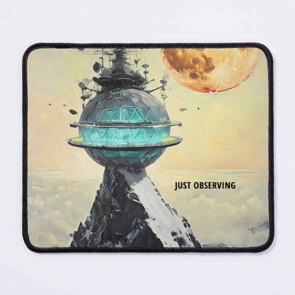 Item preview, JUST OBSERVING - Futuristic Mountain Research Station designed and sold by Modern Nest Art.