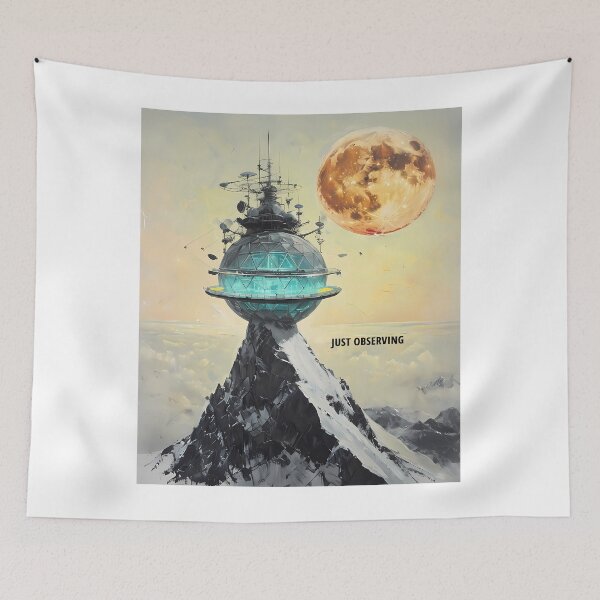 Item preview, JUST OBSERVING - Futuristic Mountain Research Station designed and sold by Modern Nest Art.
