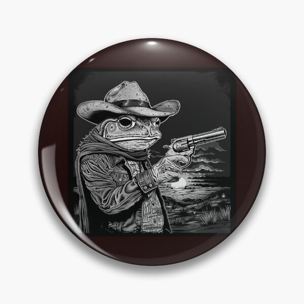 Item preview, Black and White Cowboy Frog with Revolver | Western Toad Gunslinger Art designed and sold by inkoutninja.