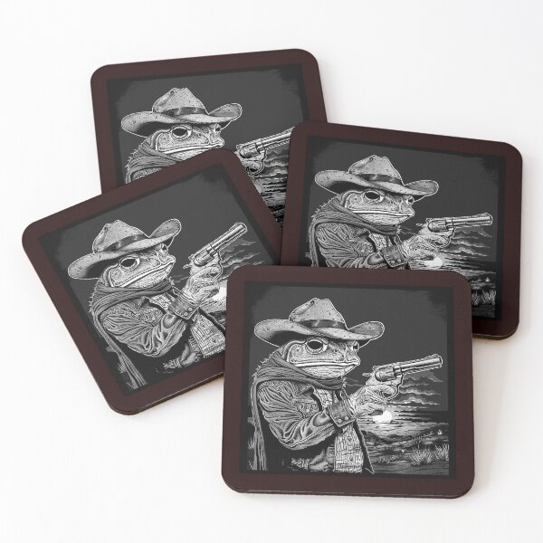 Item preview, Black and White Cowboy Frog with Revolver | Western Toad Gunslinger Art designed and sold by inkoutninja.