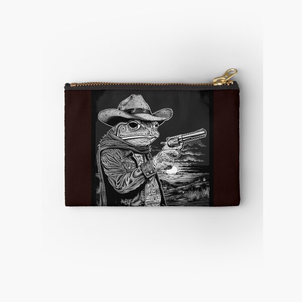 Item preview, Black and White Cowboy Frog with Revolver | Western Toad Gunslinger Art designed and sold by inkoutninja.