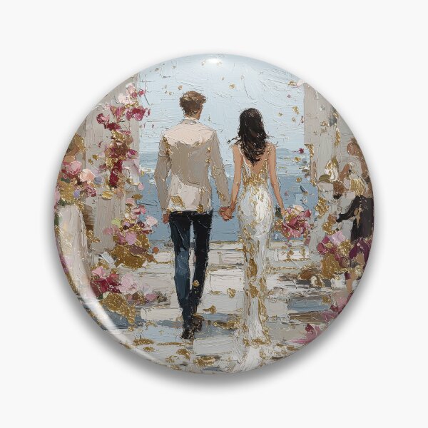 Item preview, Romantic Couple Beach Walk with Gold Leaf Accents designed and sold by colorful-white.