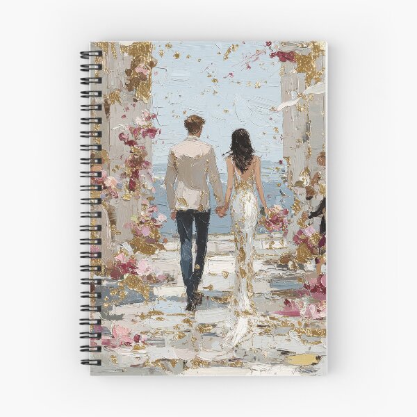 Item preview, Romantic Couple Beach Walk with Gold Leaf Accents designed and sold by colorful-white.