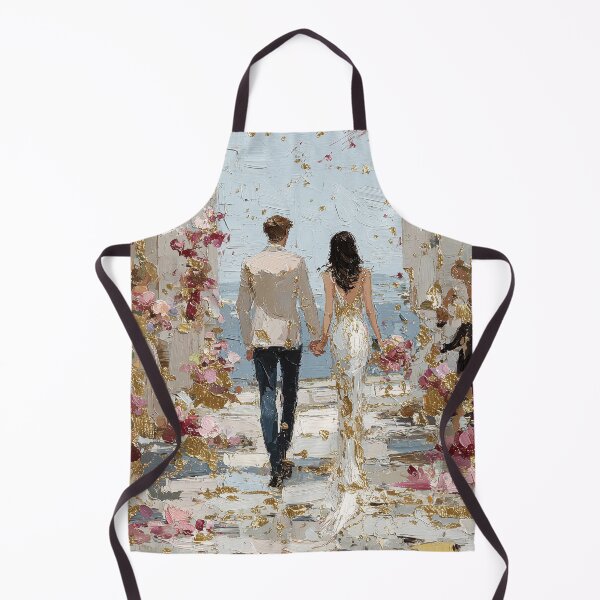 Item preview, Romantic Couple Beach Walk with Gold Leaf Accents designed and sold by colorful-white.