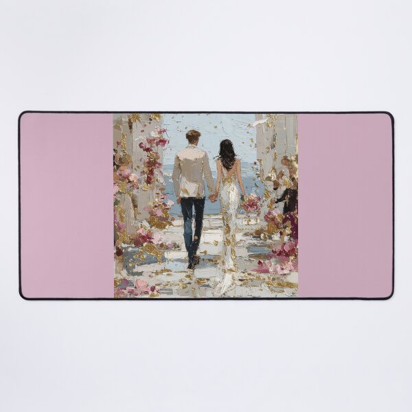 Item preview, Romantic Couple Beach Walk with Gold Leaf Accents designed and sold by colorful-white.