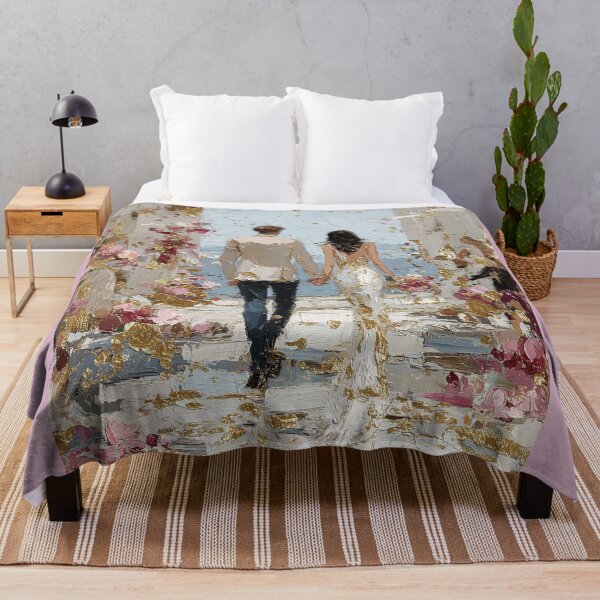 Item preview, Romantic Couple Beach Walk with Gold Leaf Accents designed and sold by colorful-white.