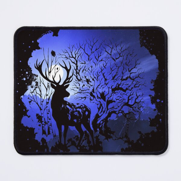 Item preview, Majestic Blue Moonlight Deer Forest Silhouette Art designed and sold by LayercraftArt.