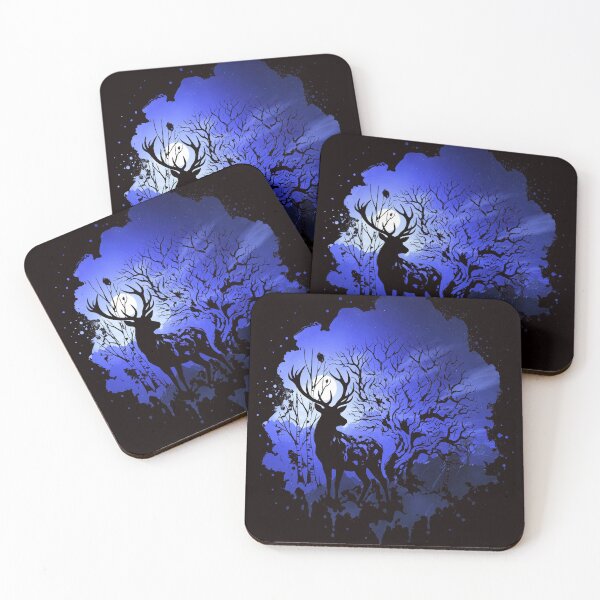 Item preview, Majestic Blue Moonlight Deer Forest Silhouette Art designed and sold by LayercraftArt.