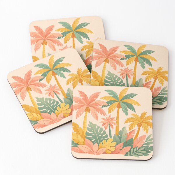 Aperçu de l'œuvre Illustration bohème pastel de palmiers tropicaux et de feuilles de monstera créée et vendue par Owcomm.