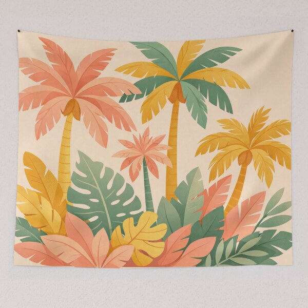 Item preview, Tropical Palm Trees and Monstera Leaves Boho Pastel Illustration designed and sold by Owcomm.