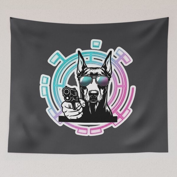 Item preview, Badass Cyberpunk Doberman with Neon Tech Halo designed and sold by rygenr8.