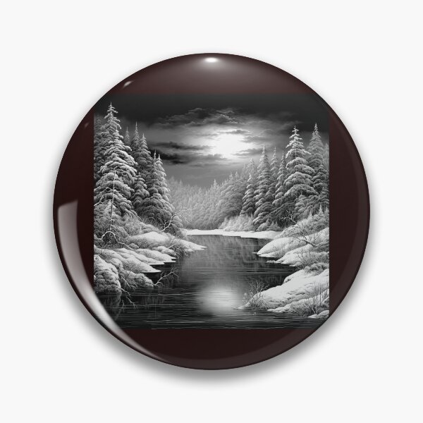Item preview, Black and White Snowy Forest Lake | Winter Landscape Art designed and sold by inkoutninja.
