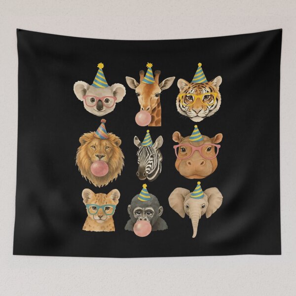 Item preview, Cute Party Animals Wearing Glasses Blowing Bubblegum Safari Birthday Celebration Art designed and sold by playrify.