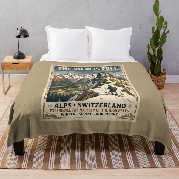 Item preview, Vintage Swiss Alps Mountain Travel Illustration designed and sold by SplashTastic.