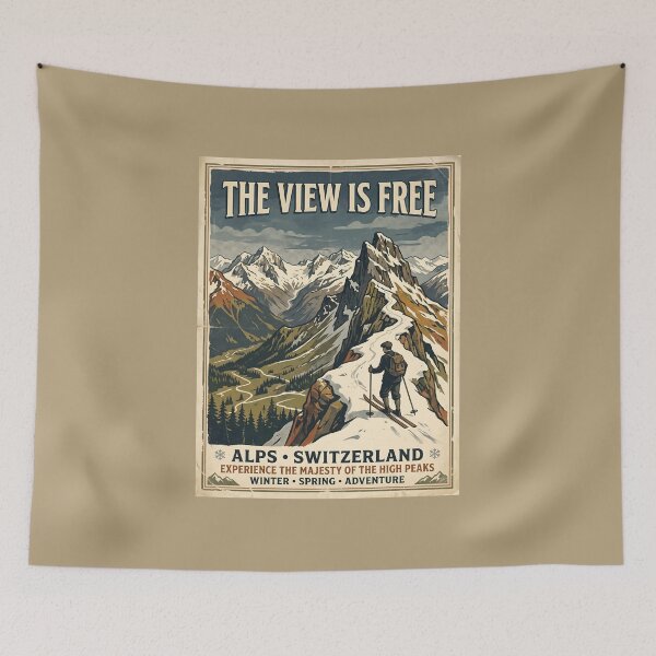 Item preview, Vintage Swiss Alps Mountain Travel Illustration designed and sold by SplashTastic.