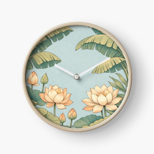 Item preview, Lotus Garden Serenity Botanical Illustration with Banana Leaves and Water Lilies designed and sold by Owcomm.