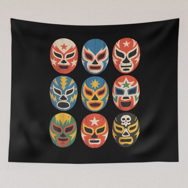 Item preview, Vintage Lucha Libre Mexican Wrestling Masks Collection Colorful Retro Fighter Art designed and sold by ashenz.