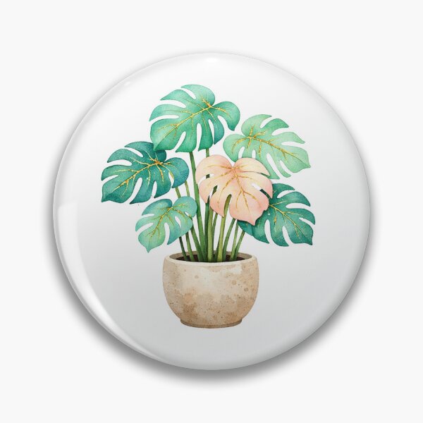 Item preview, Golden Monstera Plant Watercolor Teal and Pink Tropical Leaves in Stone Pot designed and sold by Owcomm.
