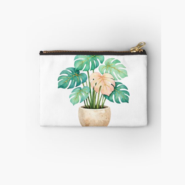 Item preview, Golden Monstera Plant Watercolor Teal and Pink Tropical Leaves in Stone Pot designed and sold by Owcomm.