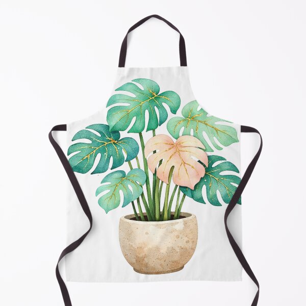 Item preview, Golden Monstera Plant Watercolor Teal and Pink Tropical Leaves in Stone Pot designed and sold by Owcomm.