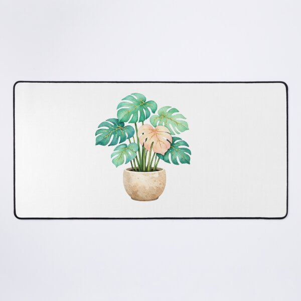 Item preview, Golden Monstera Plant Watercolor Teal and Pink Tropical Leaves in Stone Pot designed and sold by Owcomm.