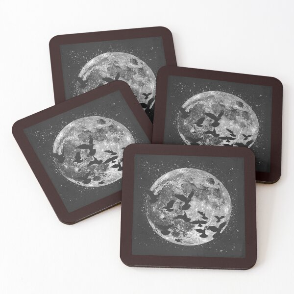 Item preview, Black and White Full Moon Ravens | Gothic Crow Silhouette Art designed and sold by inkoutninja.