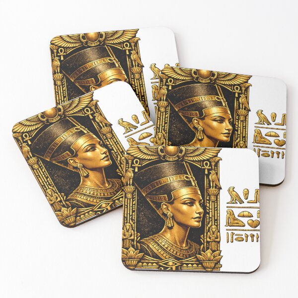 Item preview, Golden Nefertiti Pharaoh Frame T-Shirt Design – Ancient Egyptian Queen Art, Hieroglyphic Style designed and sold by FunBoxes.